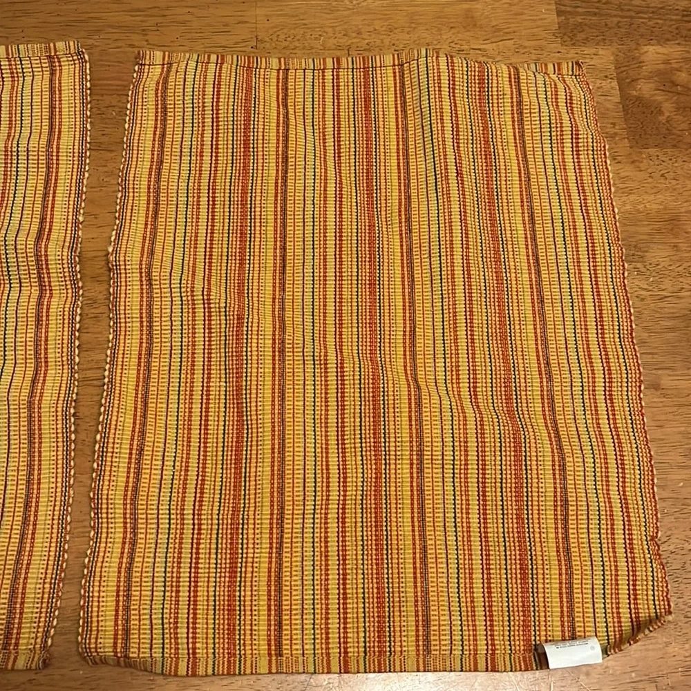 Cotton Place Mats Set of Two Yellow, Green, Orange Stripe